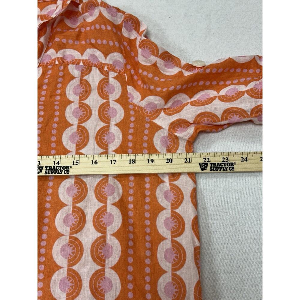 HIHO Tortola Button Front Linen Dress M Orange Coral Print Resortwear Beach Vaca - Picture 8 of 10